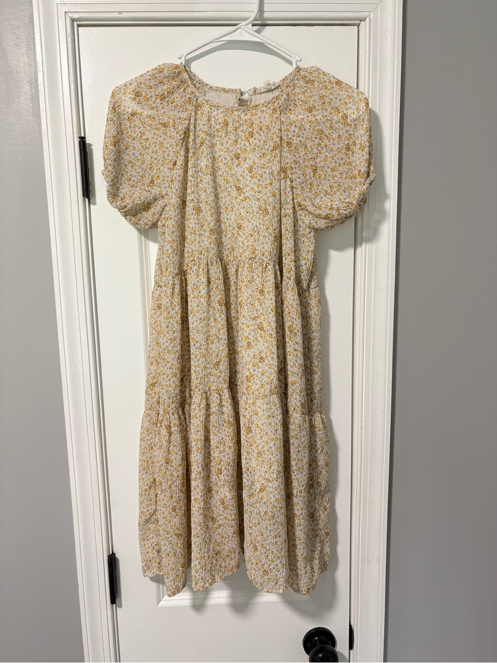 Hayden Girls Yellow Floral Puff Sleeve Tiered Midi Dress